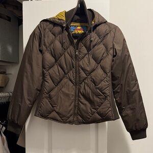 Vintage Eddie Bower Brown Quilted Hooded Jacket Brown XS